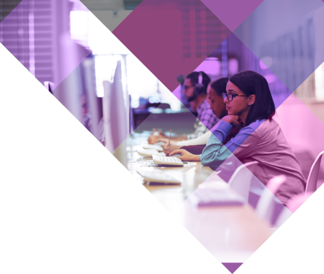 Workers at desk with diamond pattern overlaid